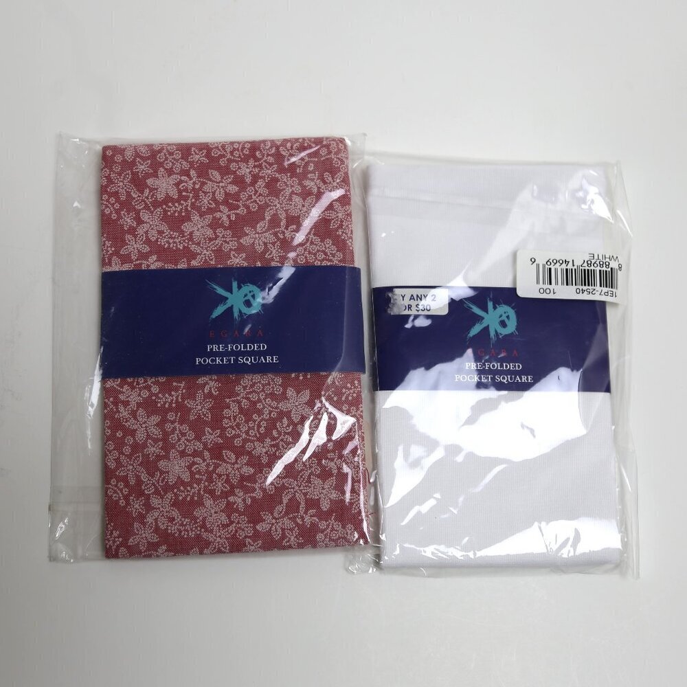 NWT Egara Pre-folded Men's Pocket Squares Bundle - Red Pattern & White